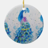 Elegant Peacock Waterverf Vogelvogels Navy Blue Keramisch Ornament (Achterkant)