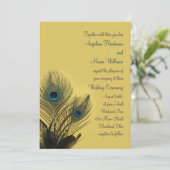 Elegant Peacock Wedding Invitation (geel) Kaart (Staand voorkant)