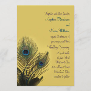 Elegant Peacock Wedding Invitation (geel) Kaart