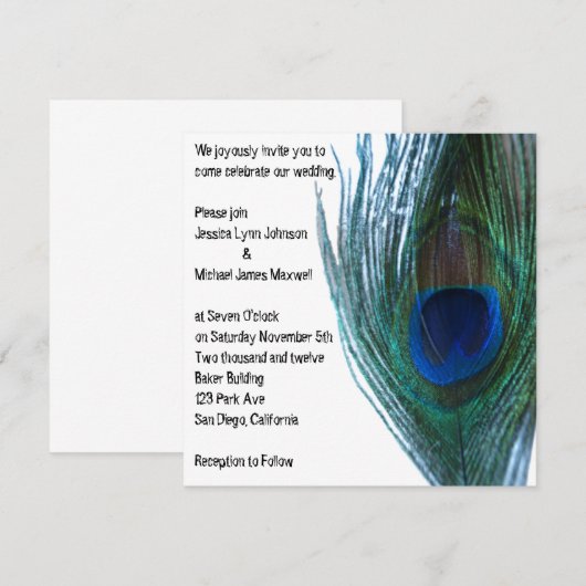 Elegant Peacock Wedding Invitation Kaart (Voorkant / Achterkant)