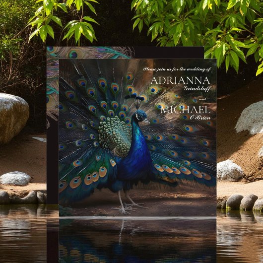 Elegant Peacock Wedding Invitation Kaart