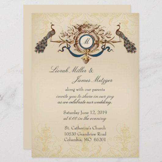Elegant Peacock Wedding Invitation Kaart (Voorkant / Achterkant)