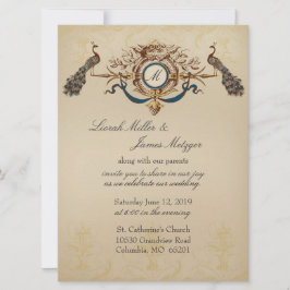 Elegant Peacock Wedding Invitation Kaart