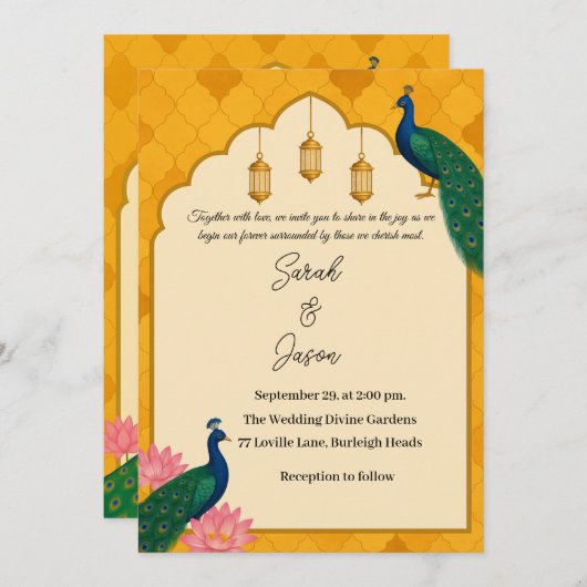 Elegant Peacock Wedding Invitation Kaart (Voorkant / Achterkant)