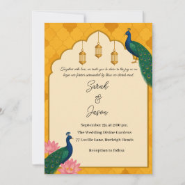 Elegant Peacock Wedding Invitation Kaart