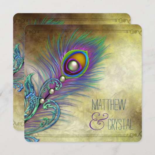 Elegant  Peacock Wedding Kaart (Voorkant / Achterkant)