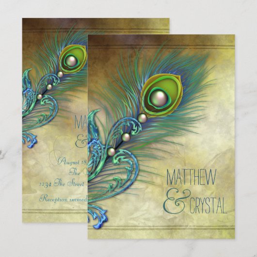 Elegant  Peacock Wedding Kaart (Voorkant / Achterkant)