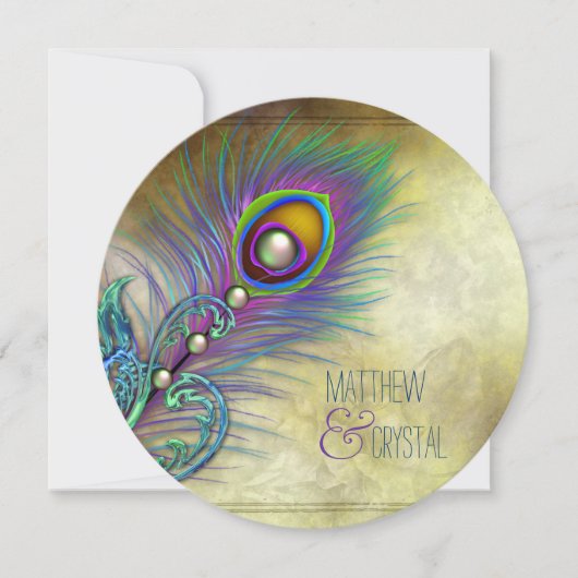 Elegant  Peacock Wedding Kaart (Voorkant)