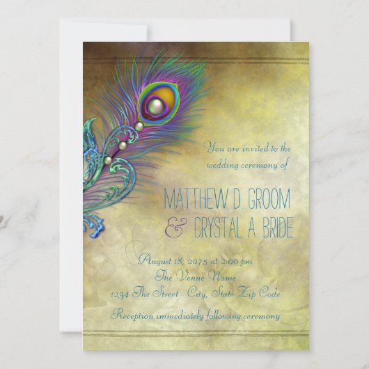 Elegant  Peacock Wedding Kaart (Achterkant)