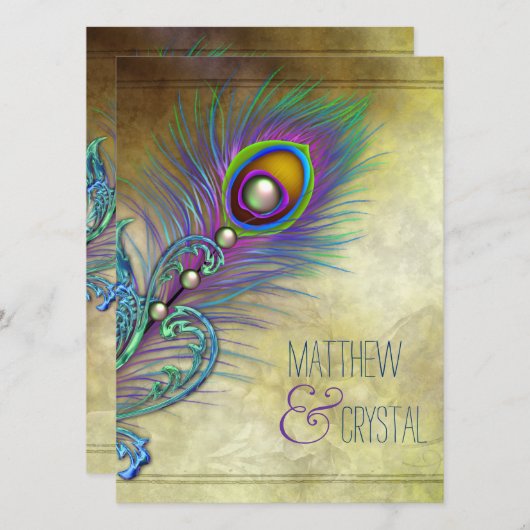 Elegant Peacock Wedding Kaart (Voorkant / Achterkant)