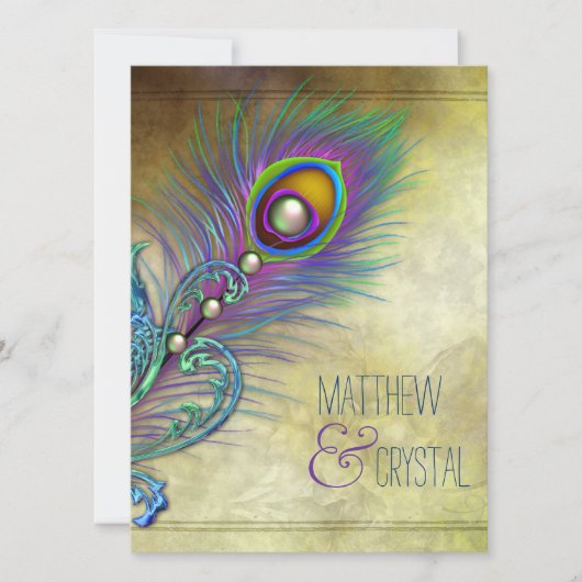Elegant  Peacock Wedding Kaart (Voorkant)