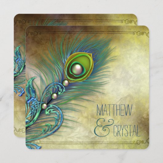 Elegant Peacock Wedding Kaart (Voorkant / Achterkant)