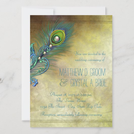 Elegant  Peacock Wedding Kaart (Achterkant)