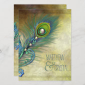 Elegant  Peacock Wedding Kaart (Voorkant / Achterkant)