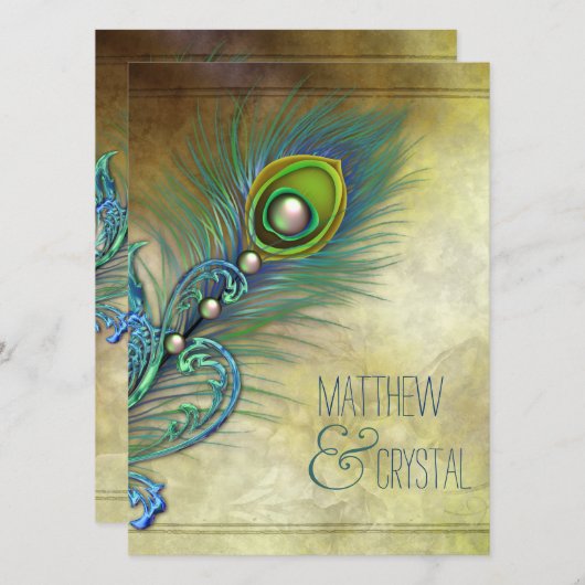 Elegant  Peacock Wedding Kaart (Voorkant / Achterkant)