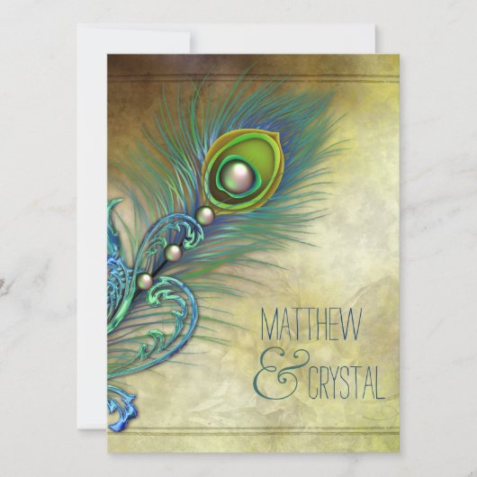 Elegant  Peacock Wedding Kaart (Voorkant)