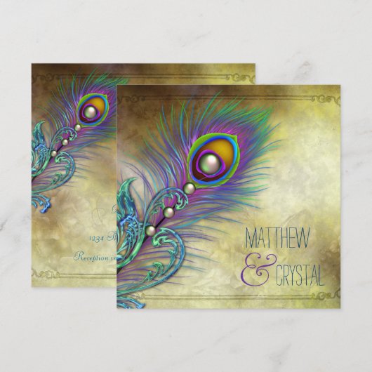 Elegant  Peacock Wedding Kaart (Voorkant / Achterkant)