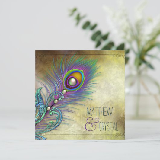 Elegant  Peacock Wedding Kaart (Staand voorkant)