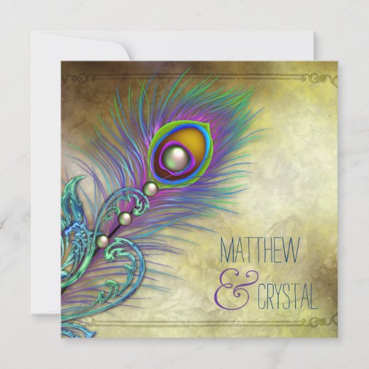 Elegant Peacock Wedding Kaart (Voorkant)
