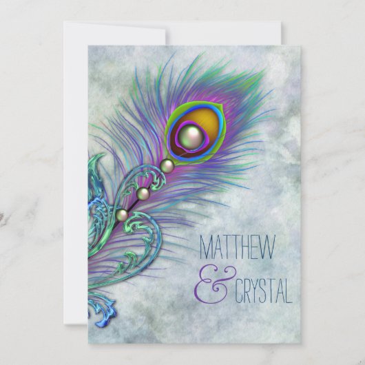 Elegant  Peacock Wedding Kaart (Voorkant)