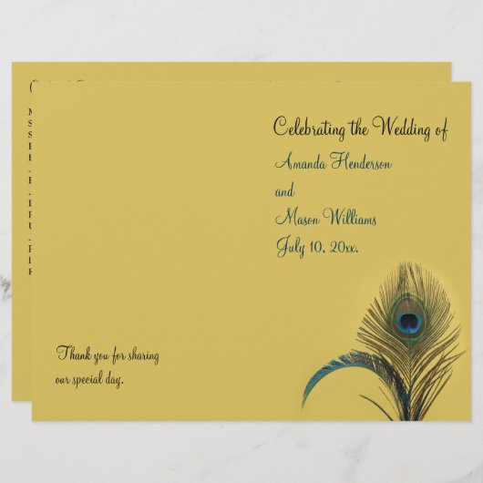 Elegant Peacock Wedding Programme (Voorkant / Achterkant)