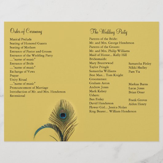 Elegant Peacock Wedding Programme (Achterkant)