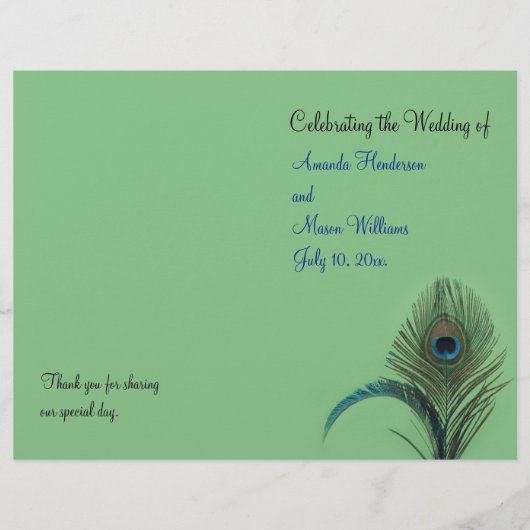 Elegant Peacock Wedding Programme (groen) (Voorkant)