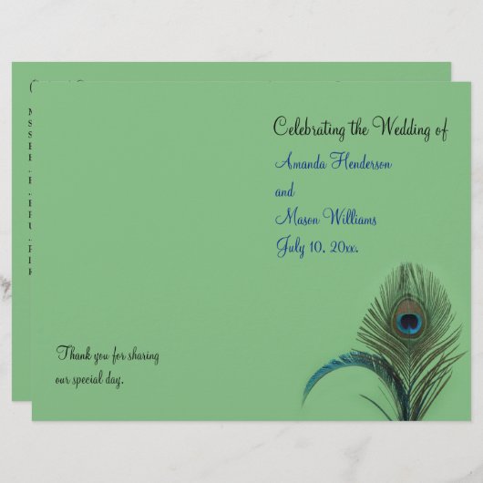 Elegant Peacock Wedding Programme (groen) (Voorkant / Achterkant)