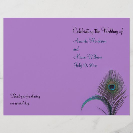 Elegant Peacock Wedding Programme (paars) (Voorkant)