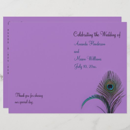 Elegant Peacock Wedding Programme (paars) (Voorkant / Achterkant)