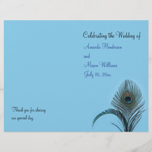 Elegant Peacock Wedding Programme (turquoise) (Voorkant)