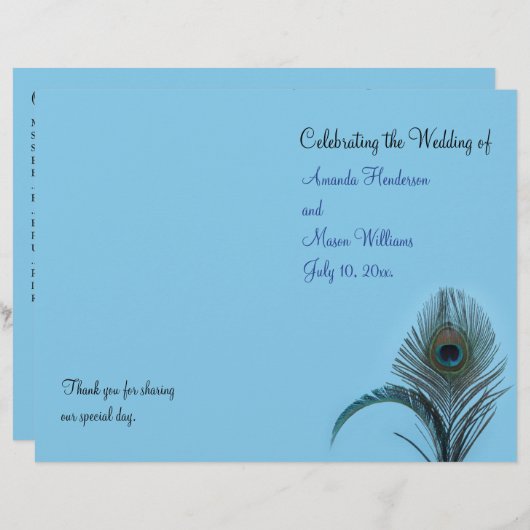 Elegant Peacock Wedding Programme (turquoise) (Voorkant / Achterkant)