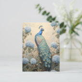 Elegant Peacock with Blue Hydrangeas Oil Painting Briefkaart (Staand voorkant)