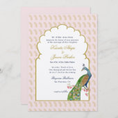 Elegant PeacockRoze & Gold Indian bruiloft Kaart (Voorkant / Achterkant)