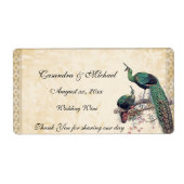 Elegant Peacocks Wedding Wine Label (Voorkant)