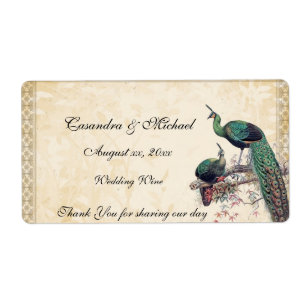 Elegant Peacocks Wedding Wine Label