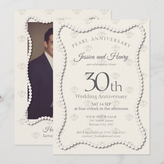 Elegant Pearl 30th wedding anniversary photo Kaart (Voorkant / Achterkant)