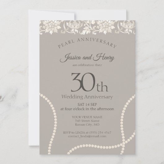Elegant Pearl 30th wedding anniversary taupe Kaart (Voorkant)