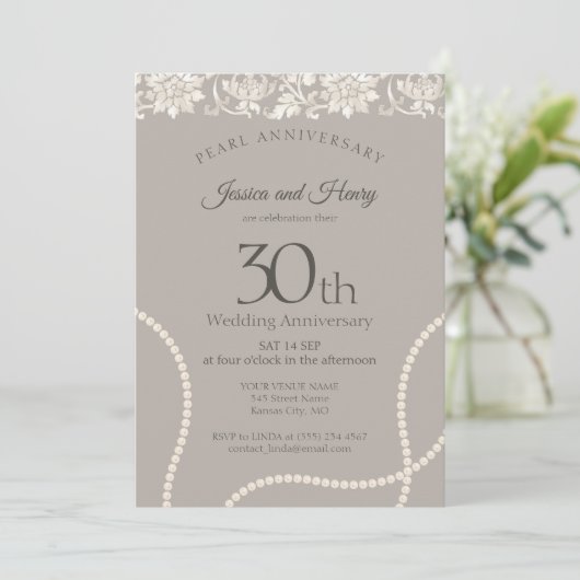 Elegant Pearl 30th wedding anniversary taupe Kaart (Staand voorkant)