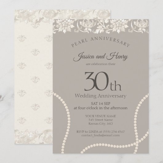 Elegant Pearl 30th wedding anniversary taupe Kaart (Voorkant / Achterkant)