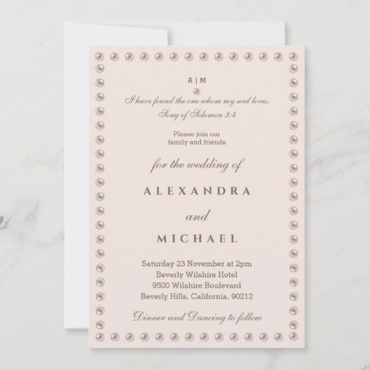 Elegant Pearl Bible Verse Christian Wedding  Kaart (Voorkant)