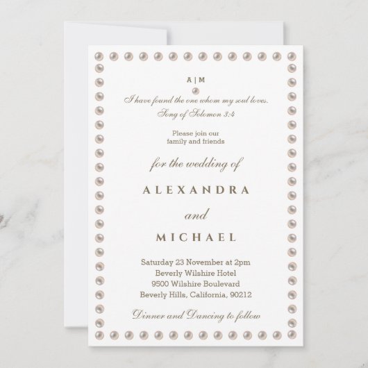 Elegant Pearl Bible Verse Christian Wedding  Kaart (Voorkant)