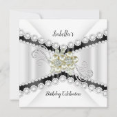 Elegant Pearl Black White Diamond Birthday Party Kaart (Voorkant)