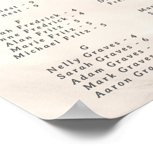 Elegant Pearl Bow Alphabetical Guest Seating Chart Poster (Hoek)