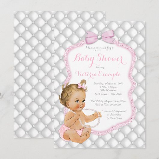 Elegant Pearl Bow Baby shower Kaart (Voorkant / Achterkant)