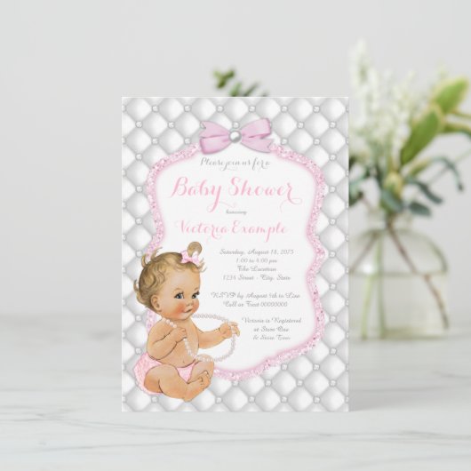 Elegant Pearl Bow Baby shower Kaart (Staand voorkant)