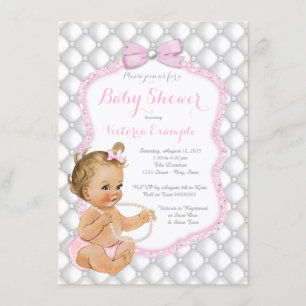 Elegant Pearl Bow Baby shower Kaart