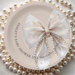 Elegant Pearl Bow Baby shower Papieren Bordje