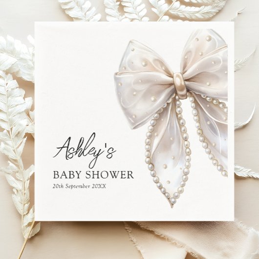 Elegant Pearl Bow Baby shower Servet