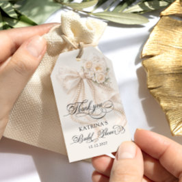 Elegant Pearl Bow Bridal Shower Gift Tags Cadeaulabel